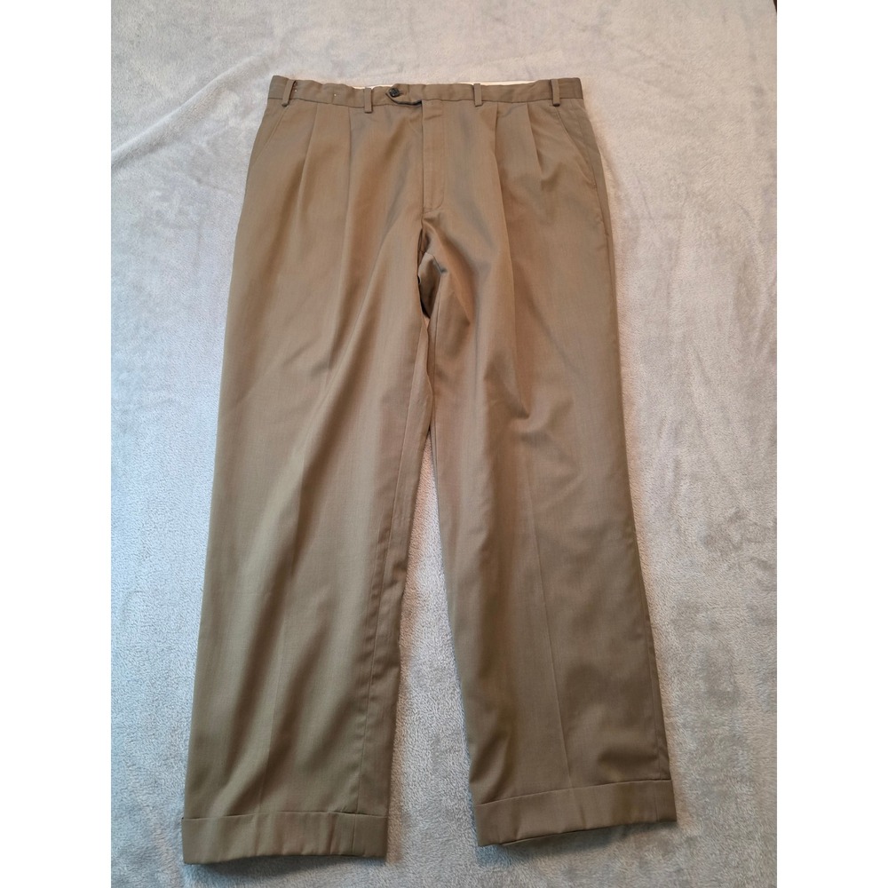 Vintage Ralph Ralph Lauren Dress Pants Mens 34x29 Brown Pleated Cuffed Trousers